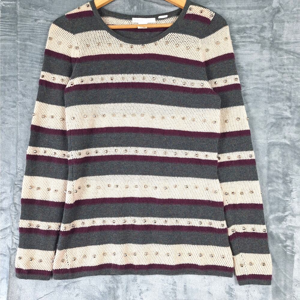 Womens‎ Sweater Small Cashmere Studded Striped Luxury Preppy Casual Cozy Soft